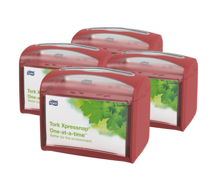 Tork Xpressnap® Red Tabletop Napkin Dispenser (6.7 in. x 7.9 in. x 5.6 in., 4/Case)